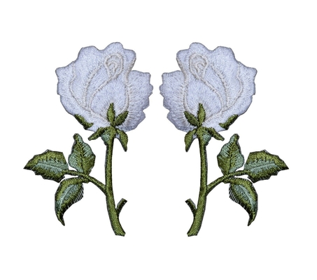 2Pcs/frontera blanca de Rose Iron On Embroidery Flowers Merrowed de los pares para la ropa