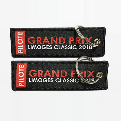 Cartas personalizadas de doble cara Con llavero bordado Nombre de la marca Logotipo de la marca Jet Key Tag Anillo de llave de alta calidad Tejido bordado Key Chai