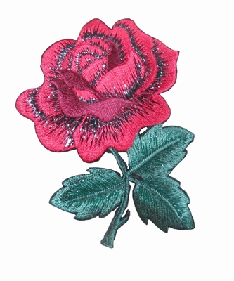 4&quot; remiendo rojo de Rose Flower Embroidered Iron On con la parte posterior adhesiva